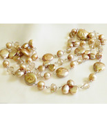 Cream color Keishi Pearl &amp; Crystal beads Sterling Silver 925 link neckla... - £97.38 GBP