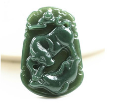 Hand carved natural green jade ox jade gift charm pendant necklace - £15.78 GBP