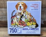 Bits &amp; Pieces SHAPED Jigsaw Puzzle - “Cuddling Puppy” 750 Piece - SHIPS ... - $18.79