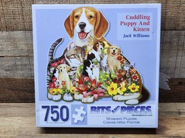 Bits & Pieces SHAPED Jigsaw Puzzle - “Cuddling Puppy” 750 Piece - SHIPS FREE - $18.79