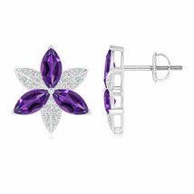 ANGARA Natural Amethyst Stud Earrings with Diamond for Women, Girls in 14K Gold - £983.91 GBP