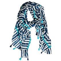 Alma Tassel Rectangle Scarf Navy White Turquoise - £17.76 GBP