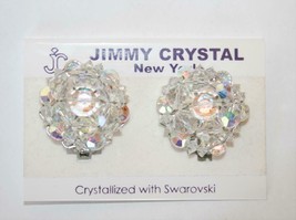 Jimmy Crystal NY Clear AB Swarovski Crystal Clip Earrings J394 - £35.45 GBP