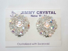 Jimmy Crystal NY Clear AB Swarovski Crystal Clip Earrings J394 - £33.81 GBP