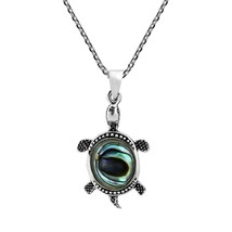 Adorable Sea Turtle Inlaid Abalone Shell Sterling Silver Necklace - £17.02 GBP