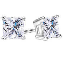 2 Ct Princess Cut 925 Sterling Silver White Topaz 6mm Stud Earrings V-Day Gift - £25.89 GBP