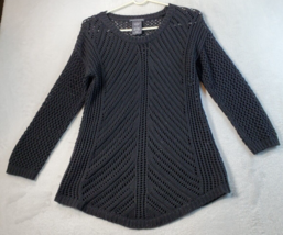 Chelsea &amp; Theodore Sweater Women Size Medium Black Cotton Long Sleeve Round Neck - £14.01 GBP
