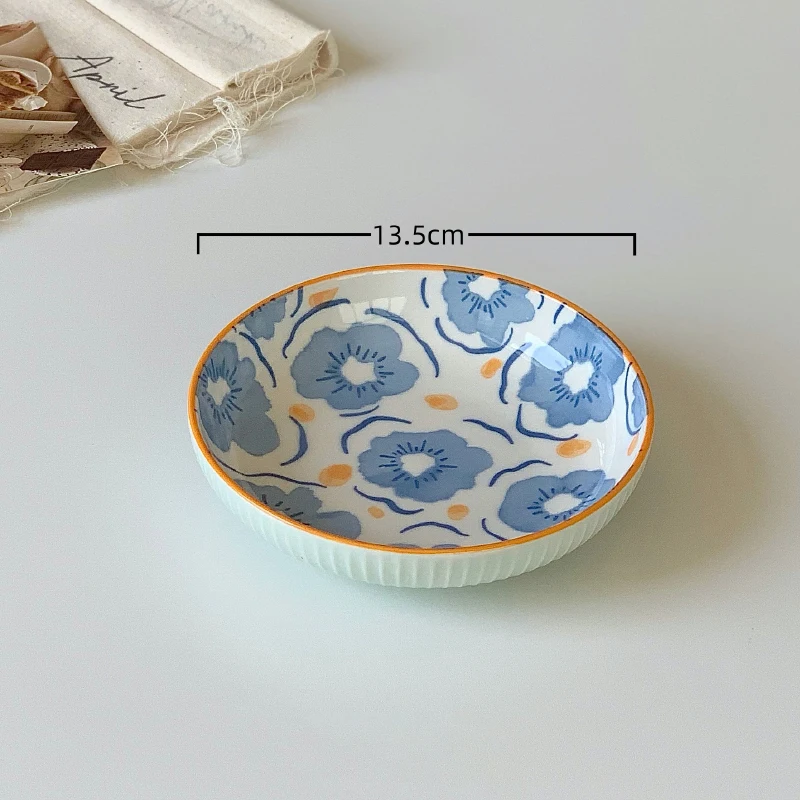Creative Ceramic Plate 5.3 Inch Korean Style Round Small Floral Plate 03 - $4.10