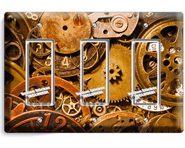 rustic old worn out exposed clock gears mechanism triple GFI light switc... - $375.23 MXN