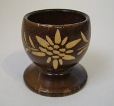 Carved Wood Egg Cup Floral Vintage Swiss Brown Footed Collectible Flower... - £15.72 GBP