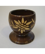 Carved Wood Egg Cup Floral Vintage Swiss Brown Footed Collectible Flower... - £15.98 GBP