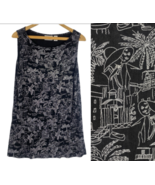 Chicos Travelers Tank Top 2 Large Black City Tropical Print Beachy Trave... - $39.73