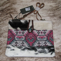 Myra #6143 &quot;Mia&quot; Rug Design, Leather, Hairon, Canvas 11.5&quot;x9.25&quot; Crossbody Bag~ - £26.09 GBP