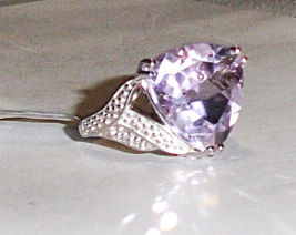 Pink Rose de France Amethyst Trillion Solitaire, 925 Silver, Size 7, 12.89(TCW) - £47.95 GBP