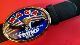 Trump 2024 Epoxy Belt Buckle &amp; Black Belt - &lt;&lt; Maga &gt;&gt;I Will Return ! - New! - £19.35 GBP