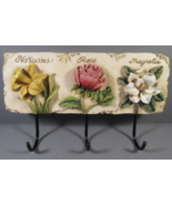 Wall Hooks 3D Flowers NARCISSUS ROSE &amp; MAGNOLIA Hard Resin 8.25&quot; x 5&quot;. - £20.57 GBP