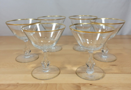 6 Vintage Fostoria Ambassador Gold Trim Champagne Tall Sherbet Glass Stem 6065 - £47.95 GBP