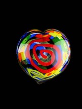 Vintage signed heart Glass Paperweight - hippie era art glass - foil glass - swe - £98.36 GBP