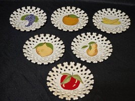 Vintage Ceramic Lace Fruit Coasters - Apple Orange Grape Pear Banana - S... - $21.57