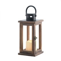 Lodge Wooden Lantern With Led Candle - £27.88 GBP