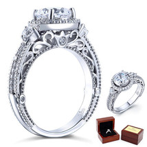 2 Carat Moissanite Diamond Vintage Wedding Engagement Ring 925 Sterling Silver - £253.06 GBP