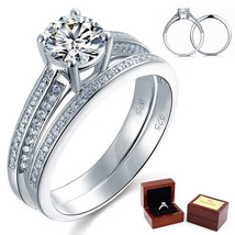 1 Ct Round Diamond Sterling 925 Silver Bridal Wedding Engagement 2-Pc Ri... - $119.99
