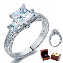 3-Stone 1.5 Ct Princess Diamond Vintage Sterling Silver Bridal Engagement Ring - £80.17 GBP