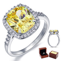 Fine 925 Sterling Silver Wedding Anniversary Ring 6 Ct Yellow Canary Lab Diamond - £84.98 GBP