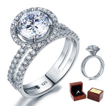 2 Carat Round Diamond Sterling 925 Silver Bridal Wedding Engagement Halo Ring - £86.99 GBP