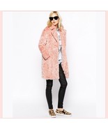 Luxury Pink Rex Rabbit Retro Lapel Medium Length Trench Faux Fur Coat - £151.50 GBP