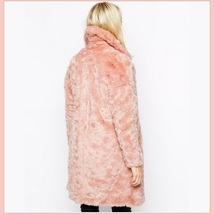Luxury Pink Rex Rabbit Retro Lapel Medium Length Trench Faux Fur Coat image 3
