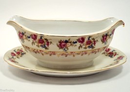 GOLD CASTLE Hostess Gravy Boat Attached Underplate Japan 1940 - $78.00