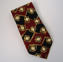 Ziggurat Neck Tie 100% Silk Mulberry Neckwear Burgundy Teal Blue Gold Geometric - £19.68 GBP