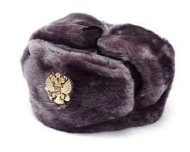 Authentic Russian Gray Ushanka Military Hat W/ Soviet Double Eagle Badge - £22.23 GBP+