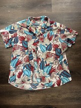 Vintage Booth Bay Blue Red Tropical Floral Button Up Shirt Size XXL - $20.86