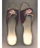 Vintage Chinese Asian Ladies Beaded Plush Red Low Heel Sandals Gold Patt... - £51.51 GBP