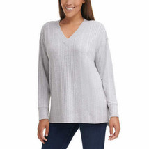Andrew Marc Womens Ribbed V-Neck Top,Heather Grey,X-Large - £27.40 GBP