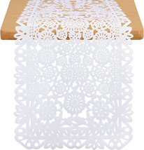 Mexican Party Table Runner White Papel Picado 14 X 84 Inches Tablecloth Runner F - £31.71 GBP
