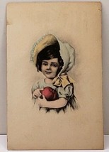 Precious Little Girl Blue Dress Bonnet with Apple 1910  Chetek Wisc Postcard A13 - £5.56 GBP