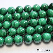 Natural green malachite 9.5-10mm smooth round european beads stone for jewelry m - £31.67 GBP