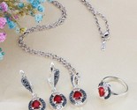 Ashion silver color pendant necklace and earring ring retro jewelry set red zircon thumb155 crop