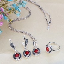 N s fashion silver color pendant necklace and earring ring retro jewelry set red zircon thumb200