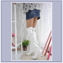Knee High Wet Look Glossy PU Leather 3 inch Heel Fashion Boots - Red White Black image 4
