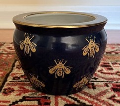 Vintage Porcelain Andrea by Sadek Navy Blue Gold Bee Decorative Planter ... - $24.72