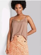 Wild Fable Women's Large Lace Trim Satin Cami Light Brown - $13.99