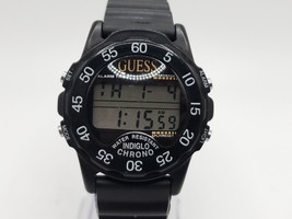 1994 Guess Digital Watch New Battery Black Indiglo Chronograph 40mm - £23.01 GBP