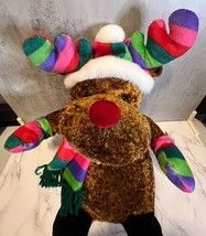 Christmas Rainbow Hat Moose w/Red Nose Best Mark Toys 14&quot; NWT - £11.00 GBP