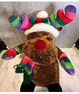 Christmas Rainbow Hat Moose w/Red Nose Best Mark Toys 14&quot; NWT - £10.97 GBP
