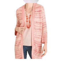 Chicos Pink Embroidered Striped Jacquard Cardigan Duster Bracelet sleeve Large - £26.95 GBP