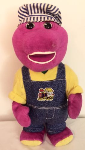 13" Train Conductor All Aboard Barney Musical Moving Plush Barney Doll Sings - £11.74 GBP